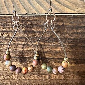 Handmade Western Hippie Copper Wire Colorful Wooden Beads Drop Wire Earrings, G